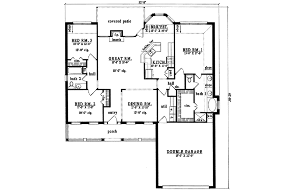 Floor Plan - Main Floor for Country House Plan #42-302 - 3 bed, 2 bath