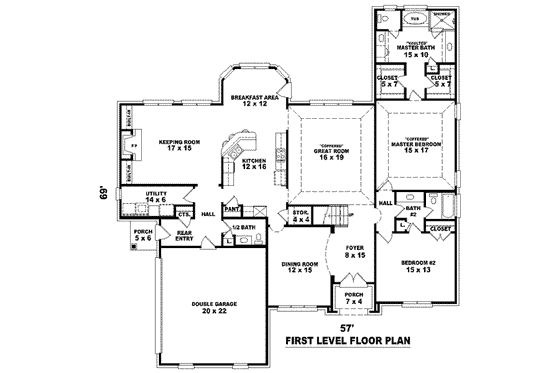 Floor Plan - Main Floor for Colonial House Plan #81-1605 - 4 bed, 3.5 bath
