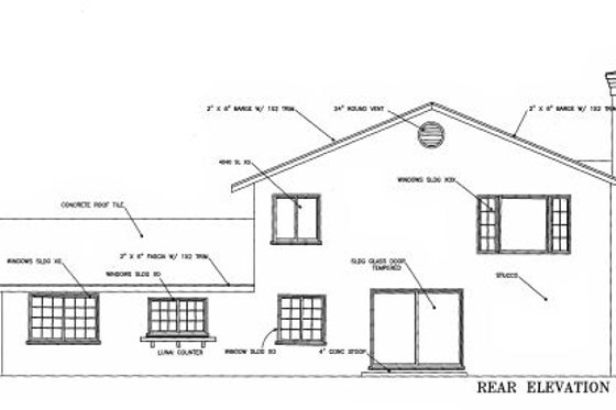 Exterior - Rear Elevation for Mediterranean House Plan #1-1426 - 4 bed, 3 bath
