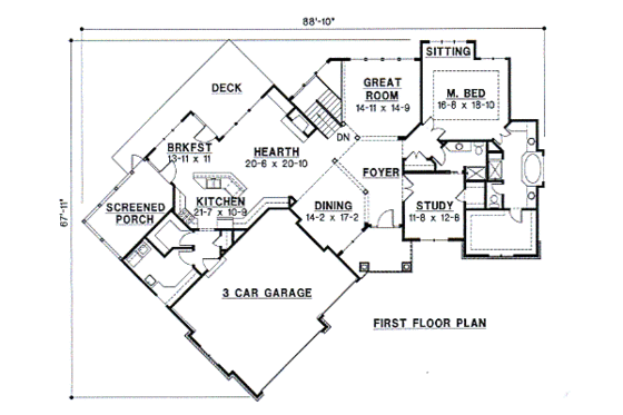 Floor Plan - Main Floor for Mediterranean House Plan #67-694 - 4 bed, 3 bath