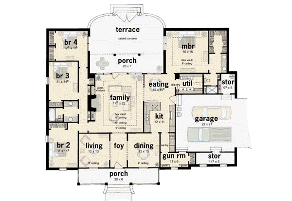 Home Plan - Southern Floor Plan - Main Floor Plan #36-211