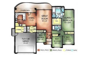 Floor Plan - Main Floor for Mediterranean House Plan #24-166 - 4 bed, 2 bath