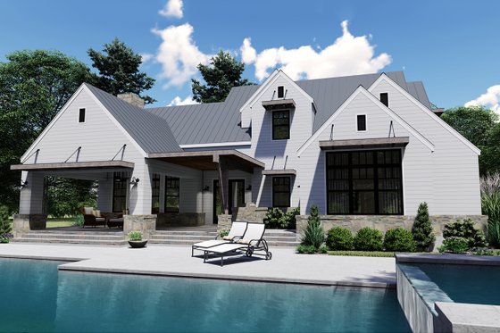 Exterior - Rear Elevation 3 for Farmhouse House Plan #120-258 - 4 bed, 3.5 bath