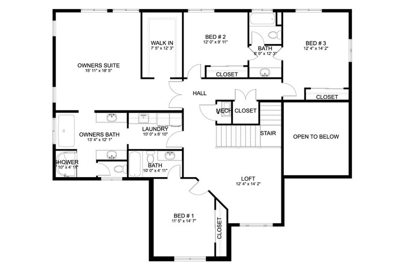 Architectural House Design - Floor Plan - Upper Floor for Traditional House Plan #1060-444 - 4 bed, 3.5 bath