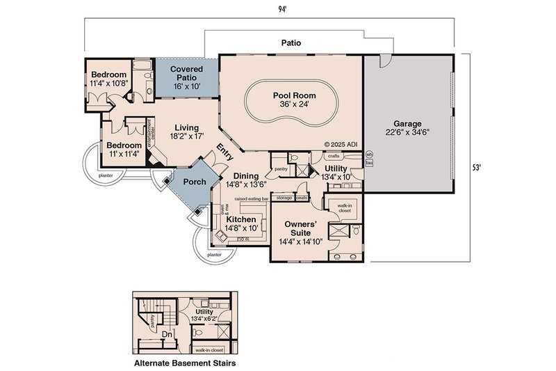 House Plan Design - Floor Plan - Main Floor for Ranch House Plan #124-340 - 3 bed, 2.5 bath