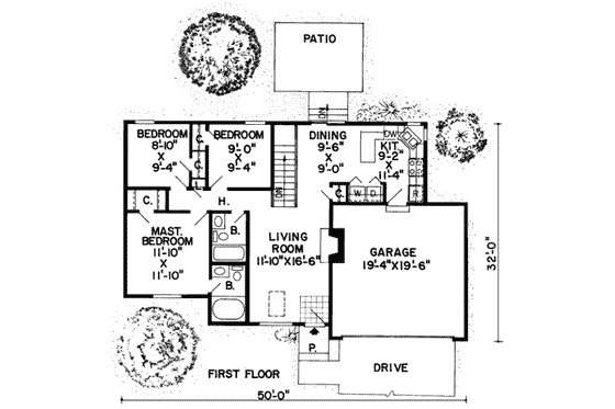 Floor Plan - Main Floor for Traditional House Plan #312-499 - 3 bed, 2 bath