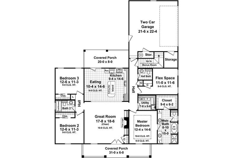 House Blueprint - Floor Plan - Main Floor for Country House Plan #21-368 - 3 bed, 2.5 bath