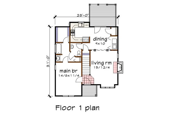Floor Plan - Main Floor for Traditional House Plan #79-156 - 3 bed, 2.5 bath