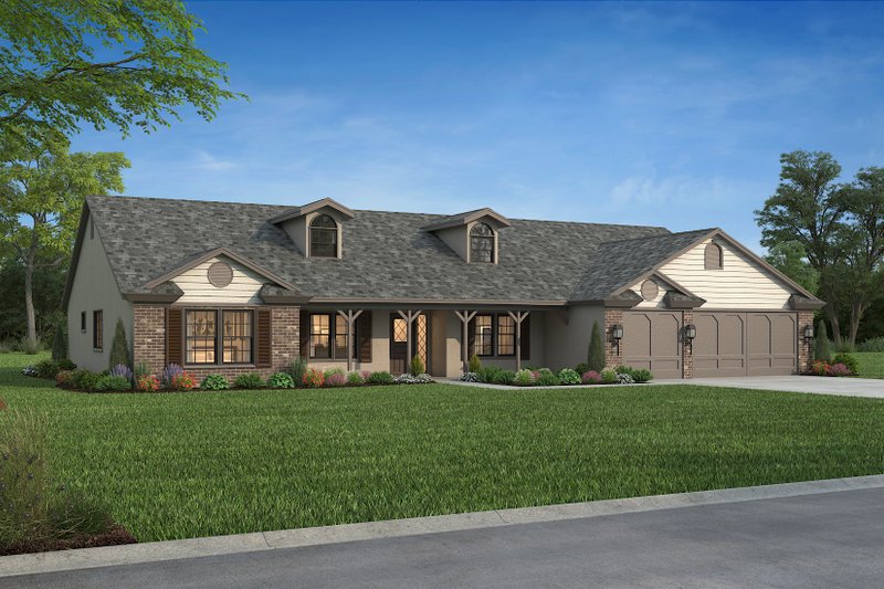 Home Plan - Exterior - Front Elevation 4 for Ranch House Plan #1-689 - 4 bed, 2.5 bath