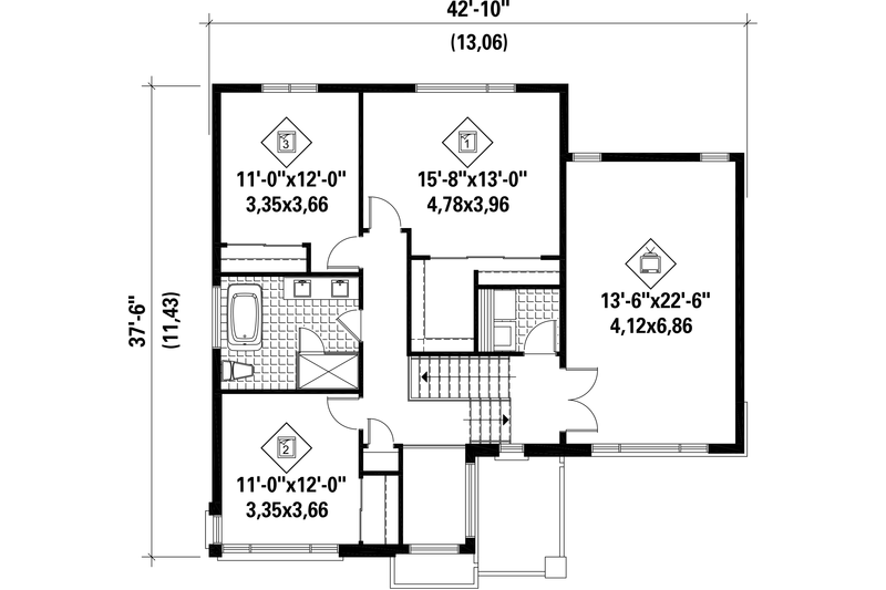 Dream House Plan - Floor Plan - Upper Floor for Contemporary House Plan #25-4421 - 3 bed, 1 bath