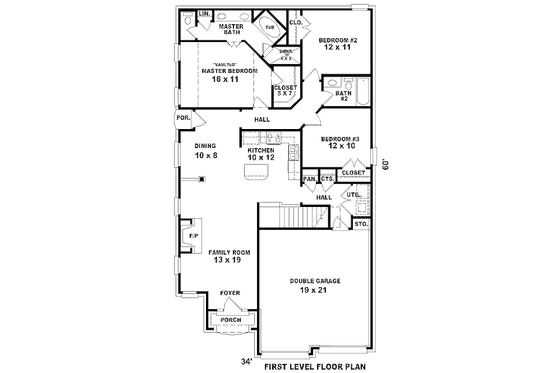 Floor Plan - Main Floor for European House Plan #81-13822 - 3 bed, 2 bath