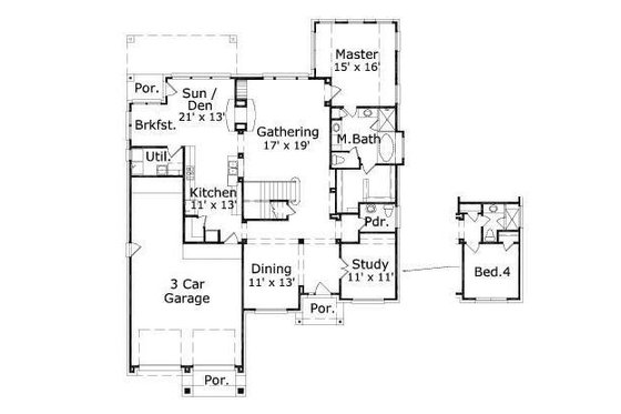 Floor Plan - Main Floor for European House Plan #411-366 - 4 bed, 2.5 bath