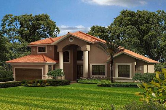 Exterior - Front Elevation for Mediterranean House Plan #420-228 - 4 bed, 2.5 bath