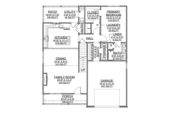 Floor Plan - Main Floor for Craftsman House Plan #1116-17 - 3 bed, 2.5 bath