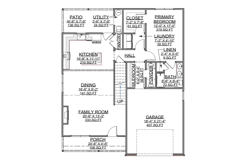 Architectural House Design - Floor Plan - Main Floor for Craftsman House Plan #1116-17 - 3 bed, 2.5 bath
