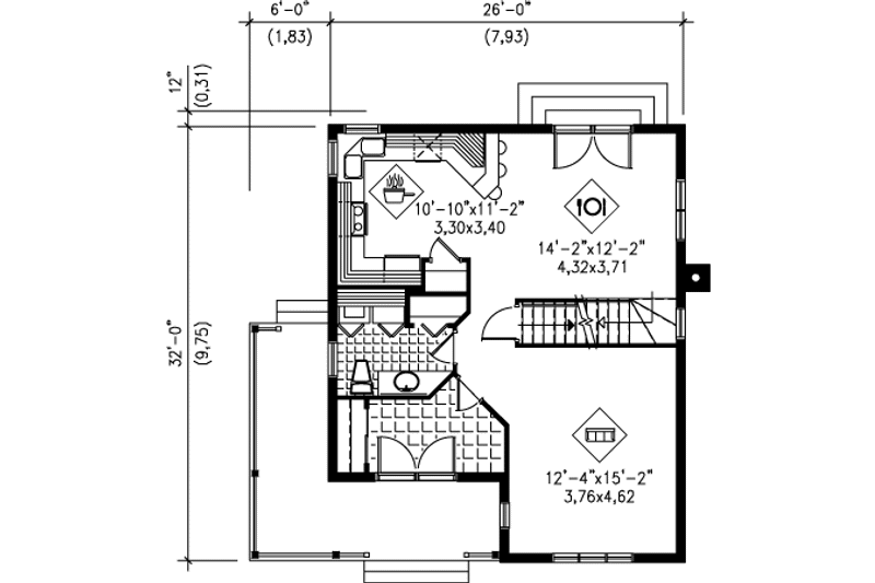 Architectural House Design - Floor Plan - Main Floor for Traditional House Plan #25-4202 - 1 bed, 1.5 bath
