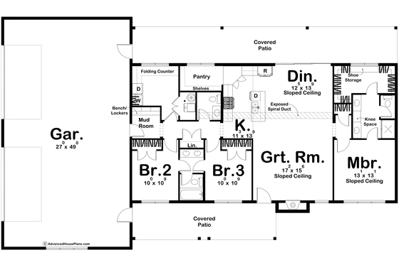 Floor Plan - Main Floor for Barndominium House Plan #455-293 - 3 bed, 2.5 bath