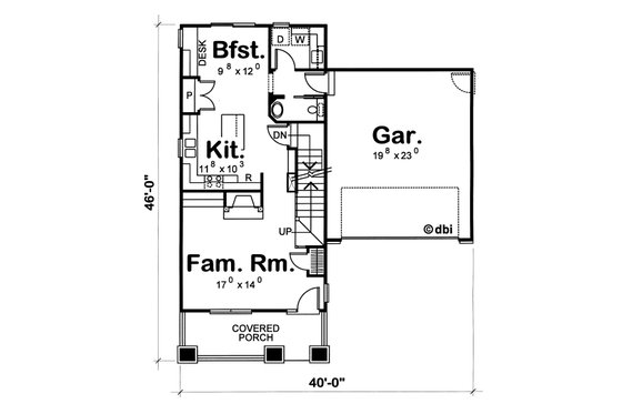 Floor Plan - Main Floor for Craftsman House Plan #20-1213 - 3 bed, 2.5 bath