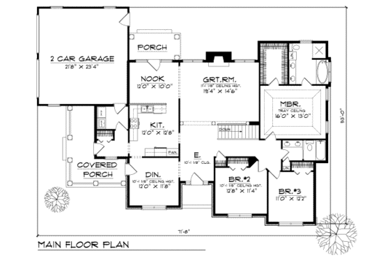 Floor Plan - Main Floor for Traditional House Plan #70-248 - 3 bed, 2 bath