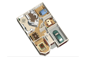 Floor Plan - Main Floor 1 for European House Plan #25-4649 - 2 bed, 1 bath