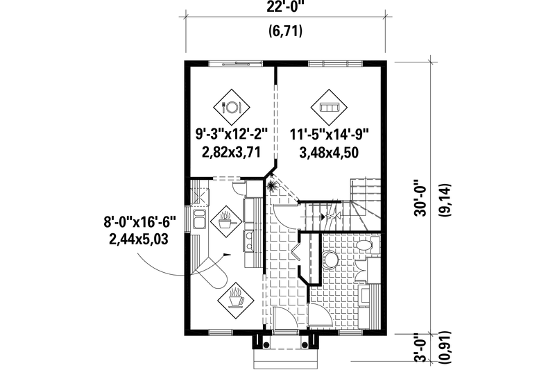 Dream House Plan - Floor Plan - Main Floor for European House Plan #25-4725 - 3 bed, 1 bath