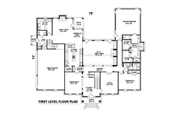 Floor Plan - Main Floor for Colonial House Plan #81-1658 - 4 bed, 4 bath
