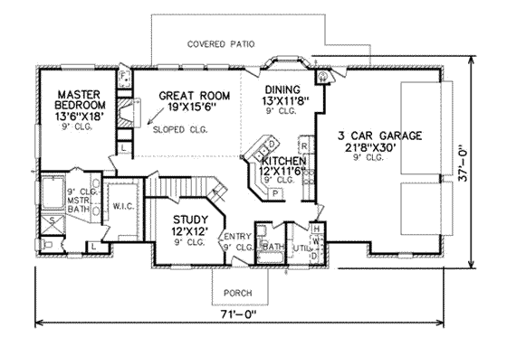 Floor Plan - Main Floor for Colonial House Plan #65-250 - 4 bed, 4 bath