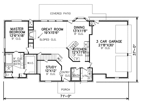 Colonial Floor Plan - Main Floor Plan #65-250
