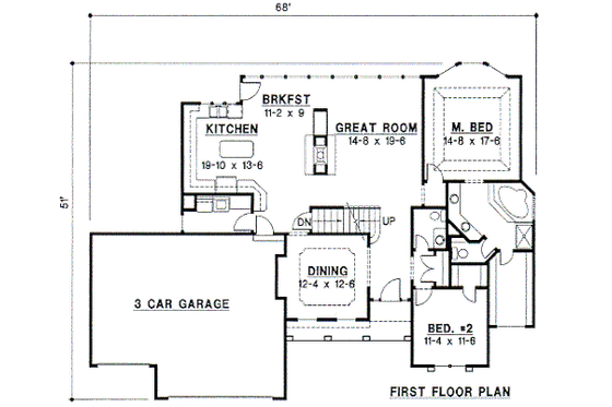Floor Plan - Main Floor for Traditional House Plan #67-221 - 4 bed, 3 bath
