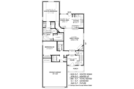 Floor Plan - Main Floor for European House Plan #424-133 - 3 bed, 3 bath