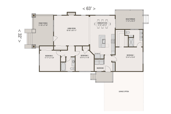 Floor Plan - Main Floor for Craftsman House Plan #461-52 - 3 bed, 2 bath