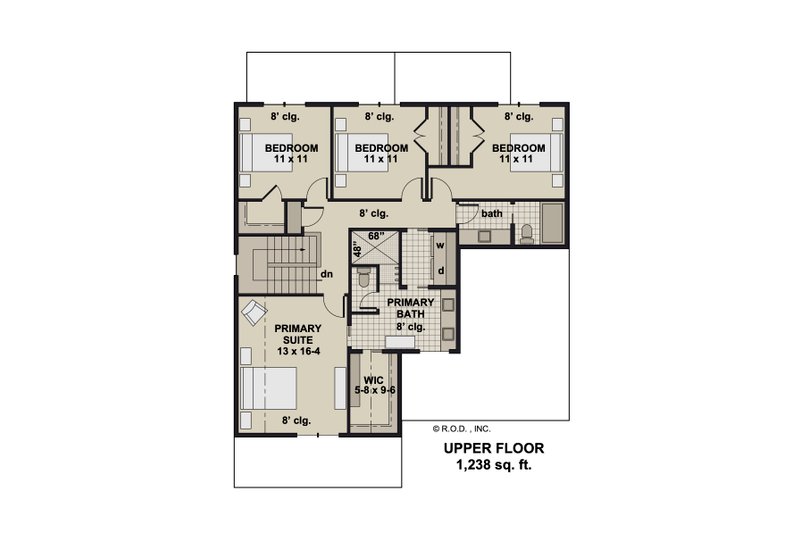 Architectural House Design - Floor Plan - Upper Floor for Craftsman House Plan #51-1353 - 4 bed, 2.5 bath