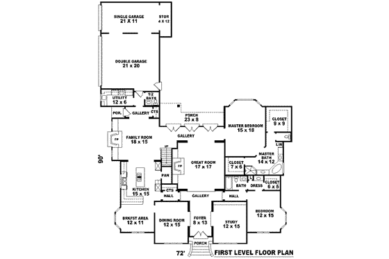 Floor Plan - Main Floor for Colonial House Plan #81-1628 - 5 bed, 4 bath