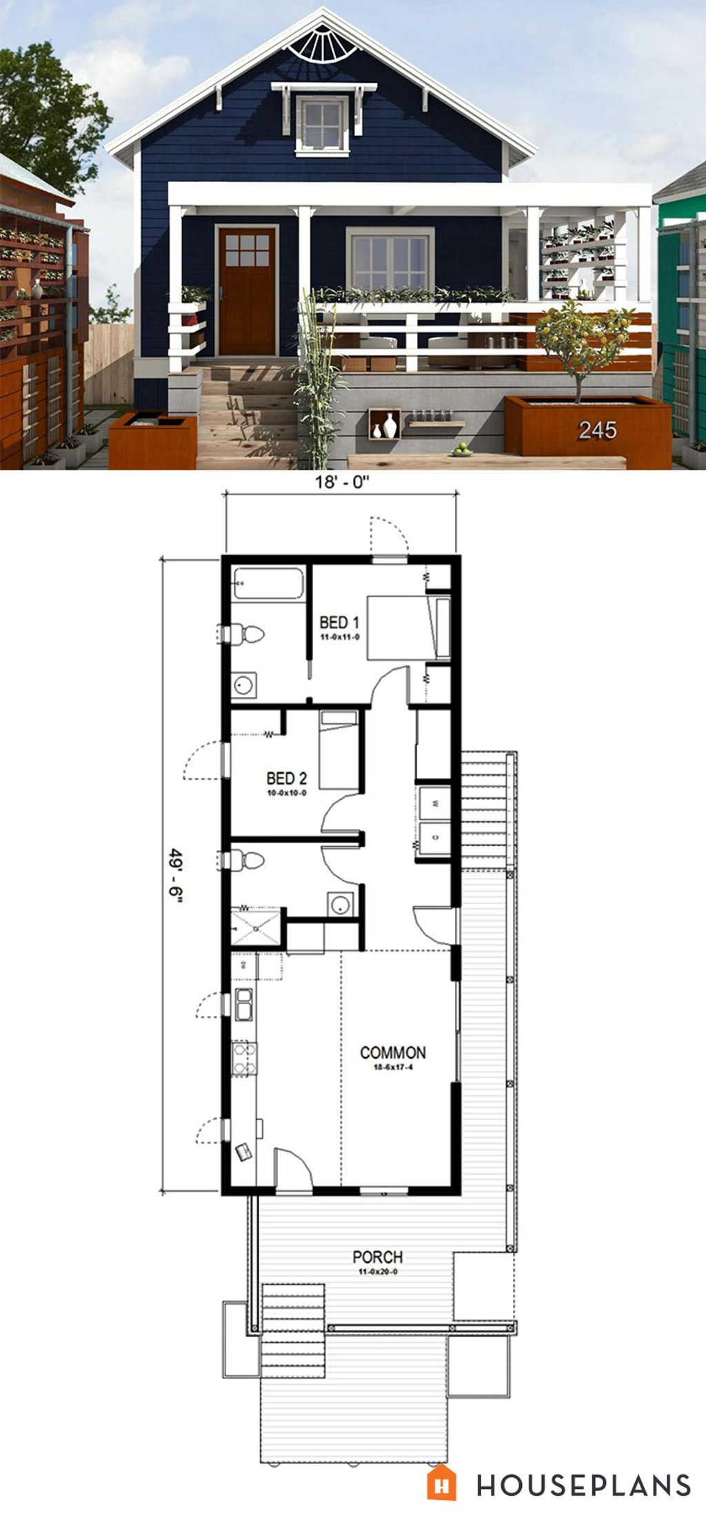 Cottage Style House Plan - 2 Beds 2 Baths 891 Sq/Ft Plan #497-23