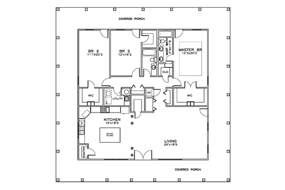 Floor Plan - Main Floor for Southern House Plan #8-293 - 3 bed, 2 bath