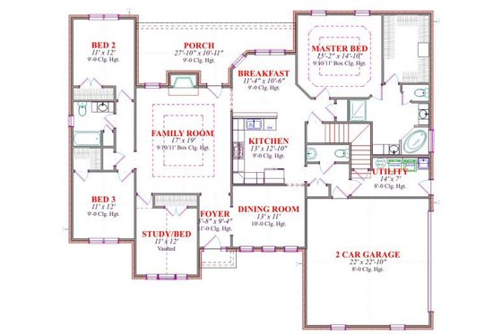 Floor Plan - Main Floor for Traditional House Plan #63-130 - 4 bed, 2.5 bath