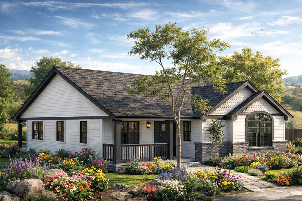 Exterior - Front Elevation 2 for Farmhouse House Plan #124-697 - 3 bed, 2 bath