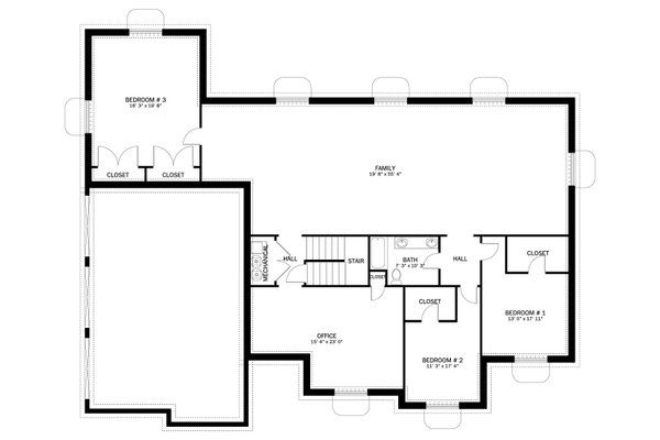 Ranch Floor Plan - Lower Floor Plan #1060-298