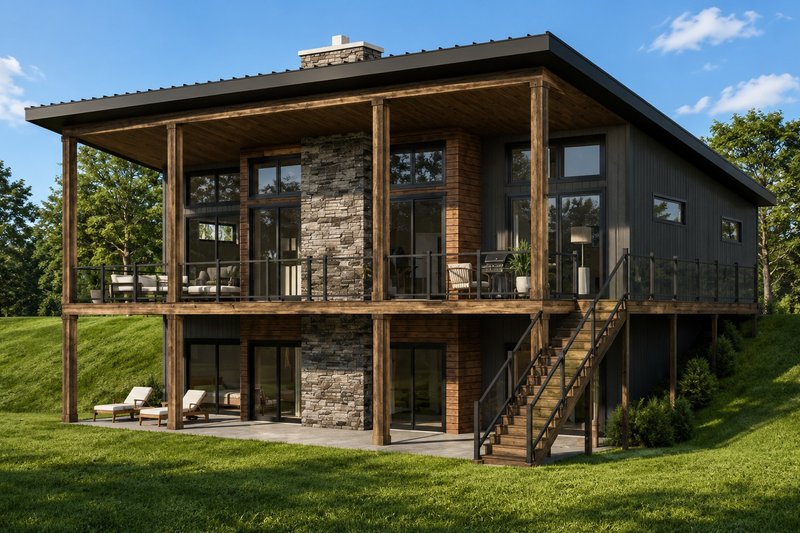 Architectural House Design - Exterior - Rear Elevation for Contemporary House Plan #1064-490 - 2 bed, 2.5 bath