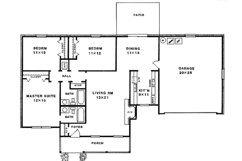 Dream House Plan - Floor Plan - Main Floor for Country House Plan #14-144 - 3 bed, 2 bath