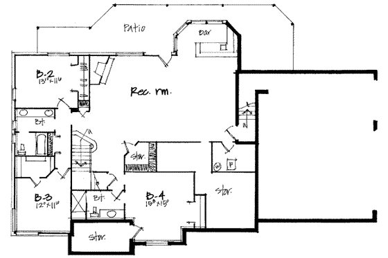 Floor Plan - Lower Floor for Modern House Plan #308-108 - 4 bed, 3.5 bath