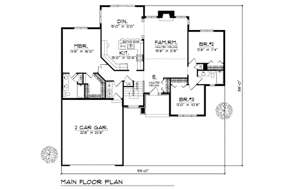 Floor Plan - Main Floor for Traditional House Plan #70-189 - 3 bed, 2 bath