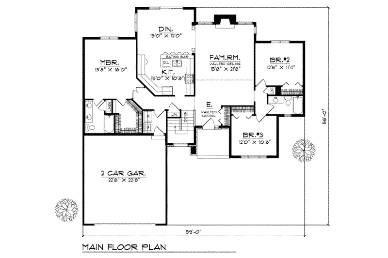House Plan Design - Floor Plan - Main Floor for Traditional House Plan #70-189 - 3 bed, 2 bath