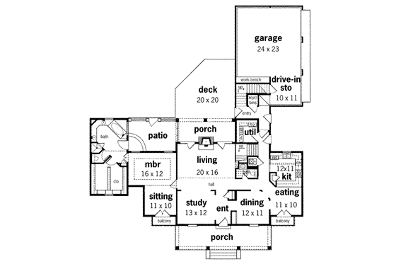 Floor Plan - Main Floor for Southern House Plan #45-207 - 4 bed, 3.5 bath
