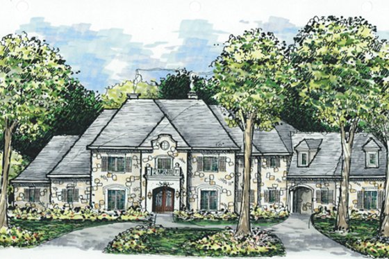 Exterior - Front Elevation for European House Plan #141-329 - 5 bed, 6.5 bath