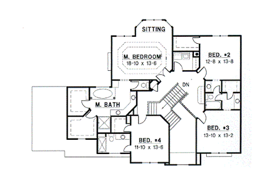 Floor Plan - Upper Floor for European House Plan #67-571 - 4 bed, 3.5 bath