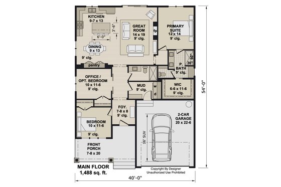 Floor Plan - Main Floor for Craftsman House Plan #51-1530 - 3 bed, 2 bath