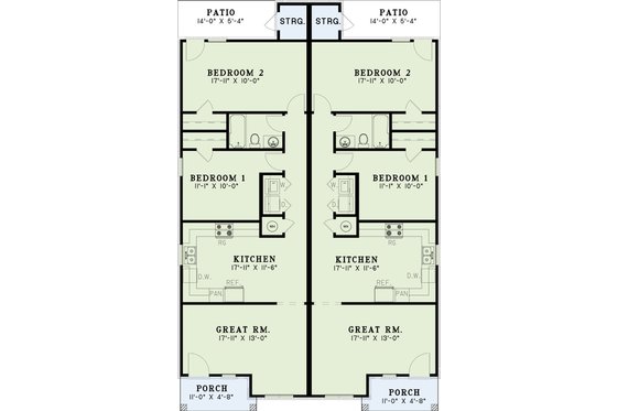 Floor Plan - Main Floor for Southern House Plan #17-1095 - 2 bed, 1 bath