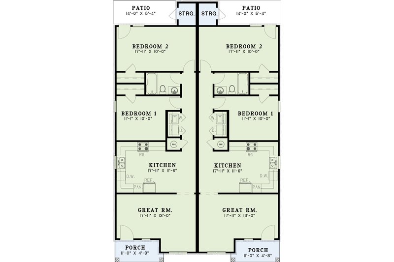 Home Plan - Floor Plan - Main Floor for Southern House Plan #17-1095 - 2 bed, 1 bath