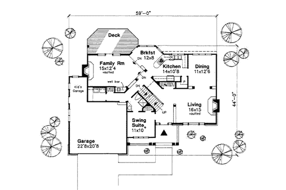 Floor Plan - Main Floor for Traditional House Plan #50-158 - 4 bed, 3 bath